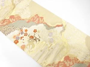 道長取りに枝梅・菊模様織り出し　袋帯